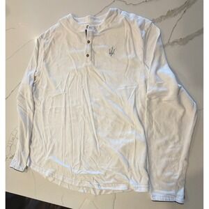 Maserati Mens XL White Long Sleeve Henley Shirt Trident Logo Embroidered XL